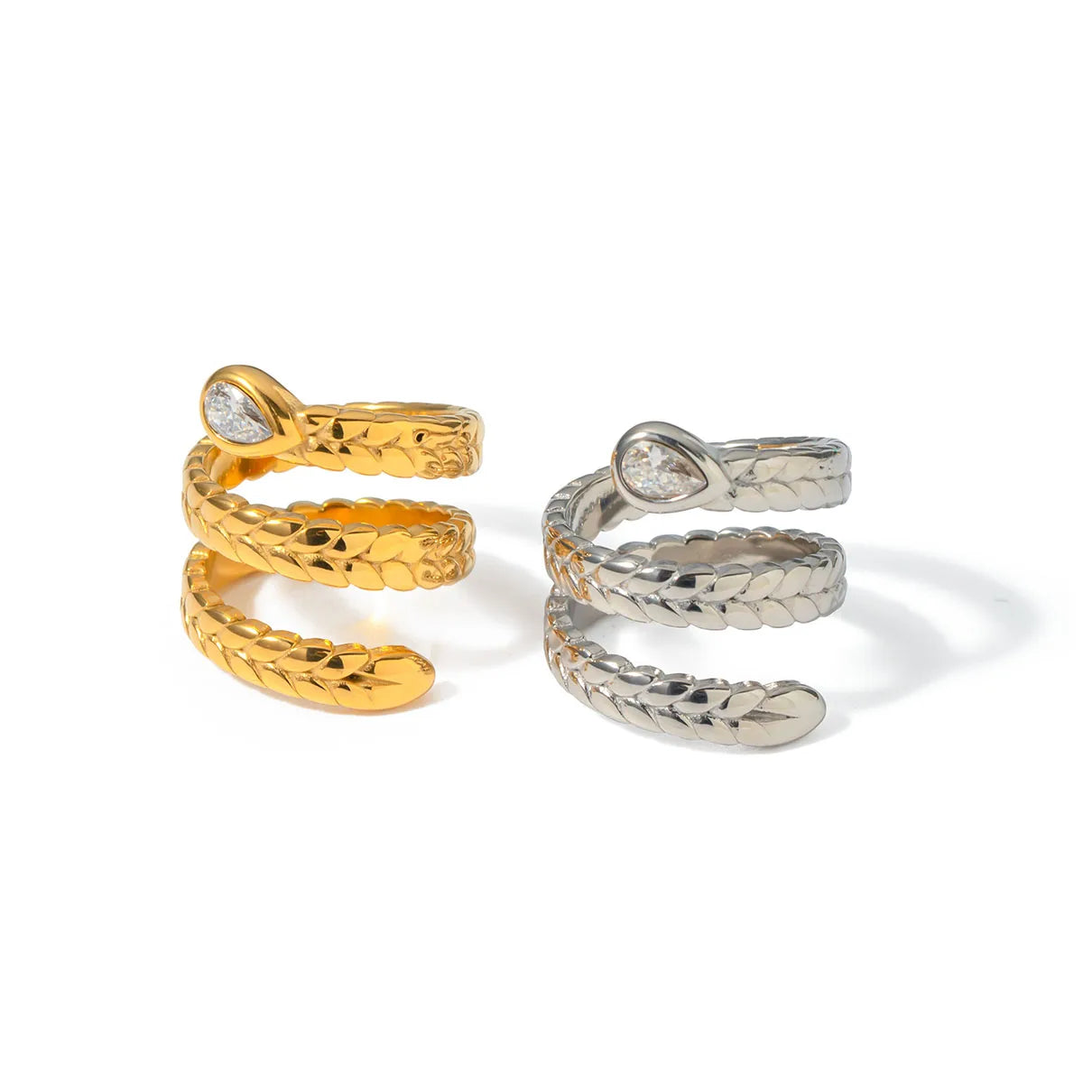 18K Gold Plated Snake Wrap Ring with Crystal – Adjustable, Waterproof & Tarnish-Free (Gold & Silver)