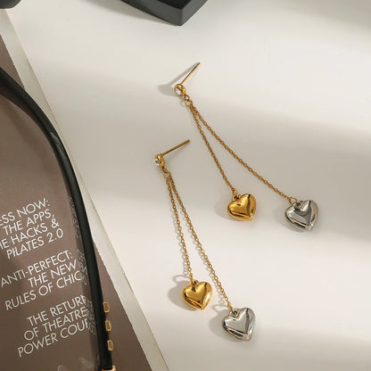 Two-Tone Heart Drop Earrings for Women | 18K Gold Plated Waterproof Tarnish-Free Dangle Earrings