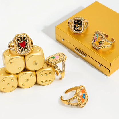 18K Gold Plated Enamel Signet Rings for Women – Waterproof & Tarnish-Free Jewellery & Jewelry
