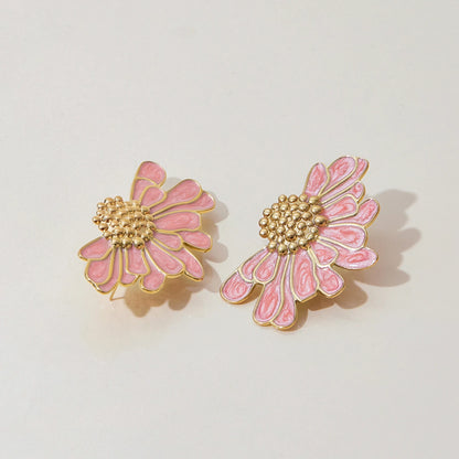 18K Gold Plated Floral Stud Earrings Set for Women – Waterproof Tarnish Free Stainless Steel Jewellery (Pink & White Variants)