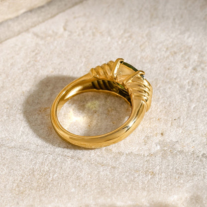 18K Gold Plated Oval Gemstone Ring – Waterproof, Tarnish-Free Statement Jewellery