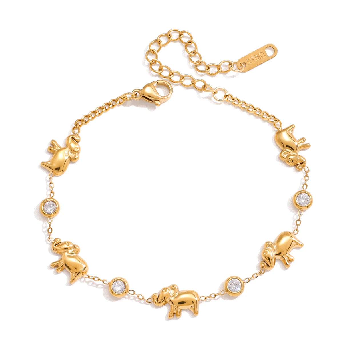 18K vergulde olifantenarmband met zirkonia kristallen | Waterdichte geluksbrenger olifantenarmband | Subtiele gouden dierenarmband met bedel