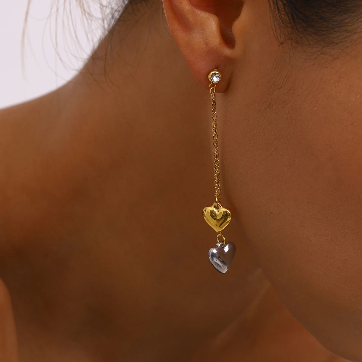 Two-Tone Heart Drop Earrings for Women | 18K Gold Plated Waterproof Tarnish-Free Dangle Earrings