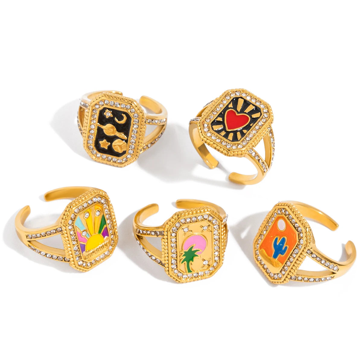 18K Gold Plated Enamel Signet Rings for Women – Waterproof & Tarnish-Free Jewellery & Jewelry