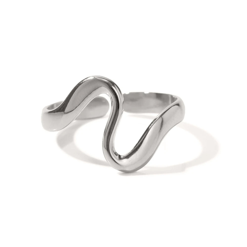 Chunky Wavy Contour Ring | 18K Gold Plated Molten Adjustable Band | Organic Waterproof Stainless Steel Statement Jewelry