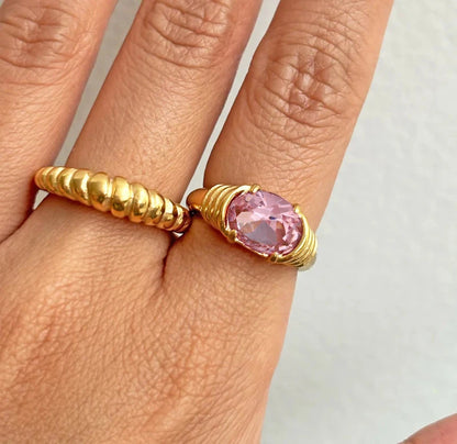 18K Gold Plated Oval Gemstone Ring – Waterproof, Tarnish-Free Statement Jewellery