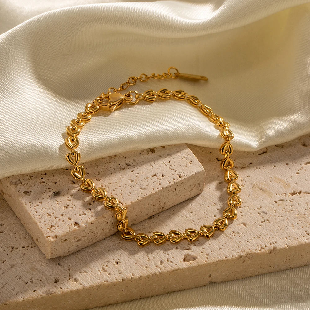 Vergulde Hartjesketting Armband voor Dames | Waterdichte & Niet-Aanlopende Verstelbare Sieraden