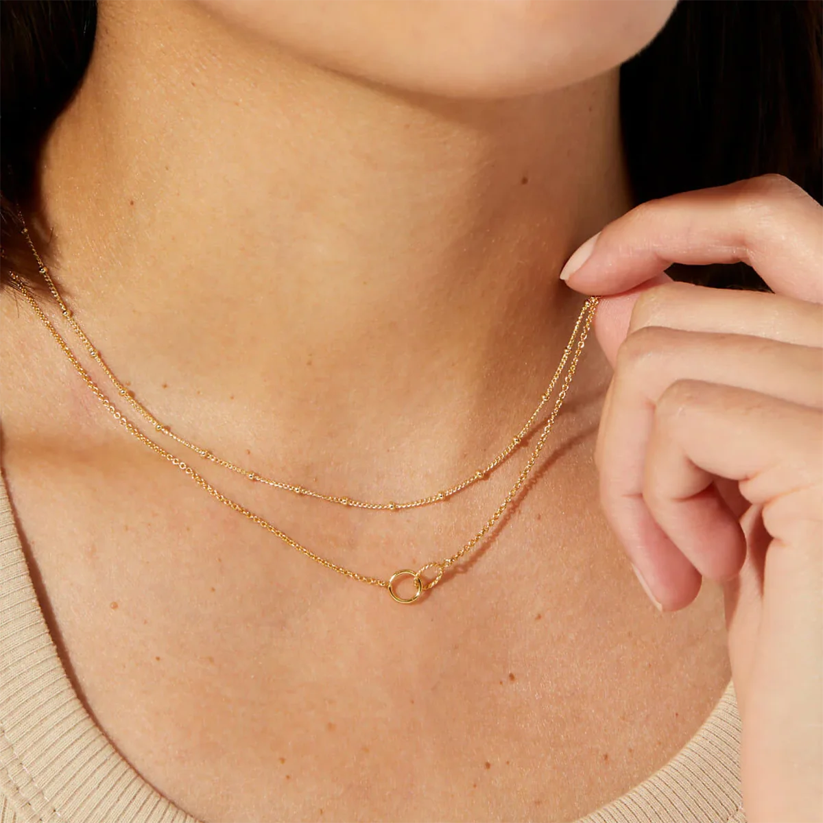 Minimalistische Double Ring Hanger Ketting | Verguld Waterdicht Vlekkeloos Sieraad voor Dames