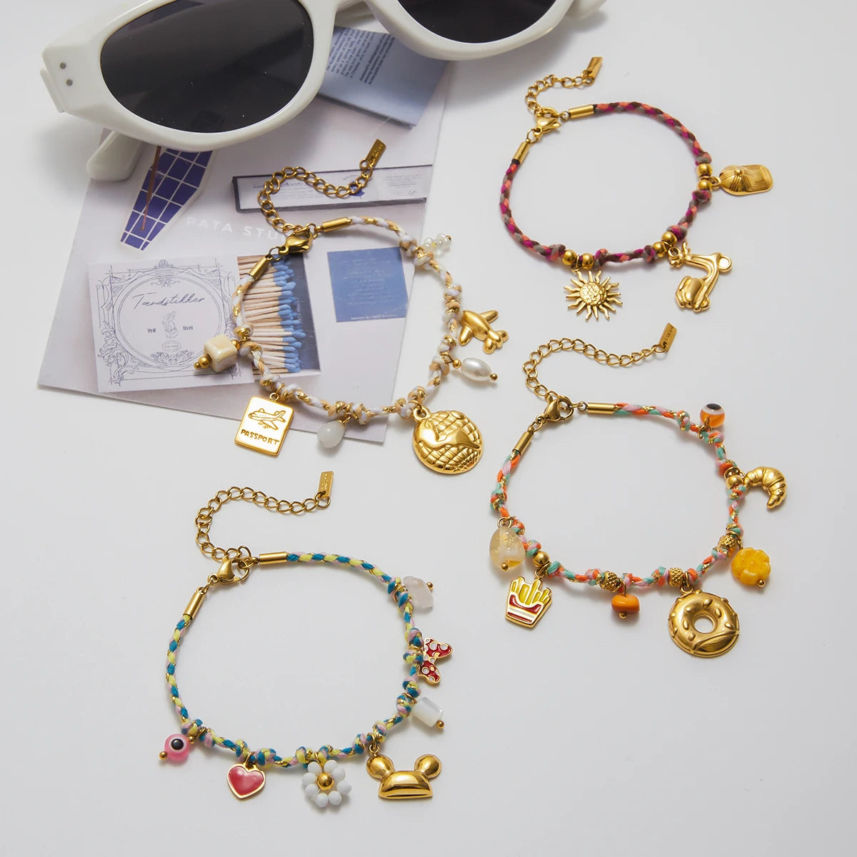 Gold Plated Boho Charm Bracelet Set for Women | Waterproof & Tarnish-Free Braided Jewelry