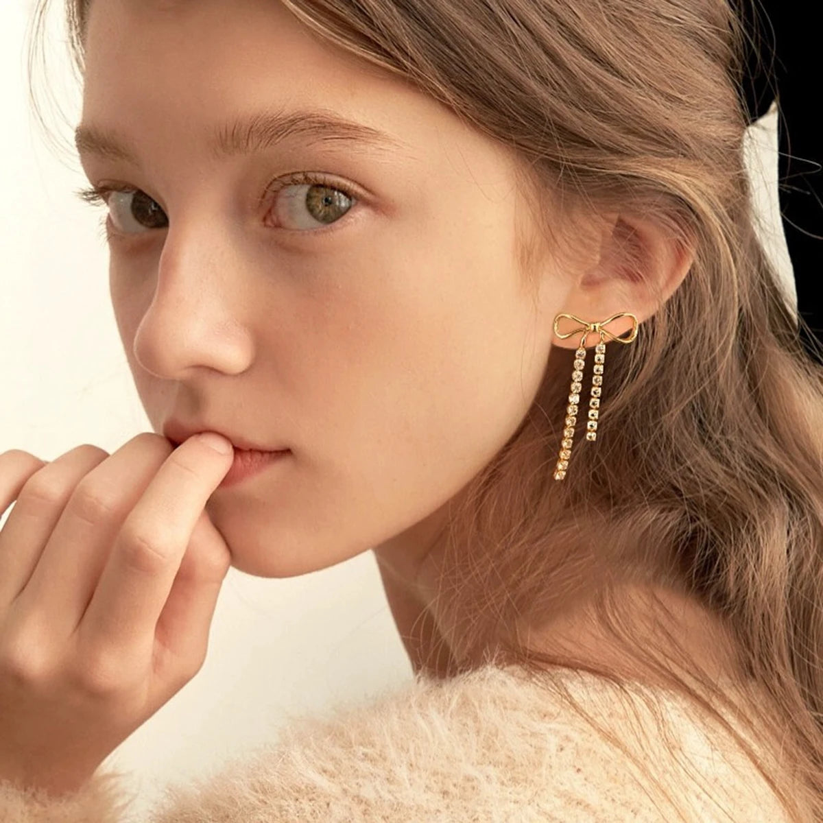 18K vergulde strik kristallen druppel oorbellen – Waterdicht aanslagvrij elegante statement sieraden voor dames