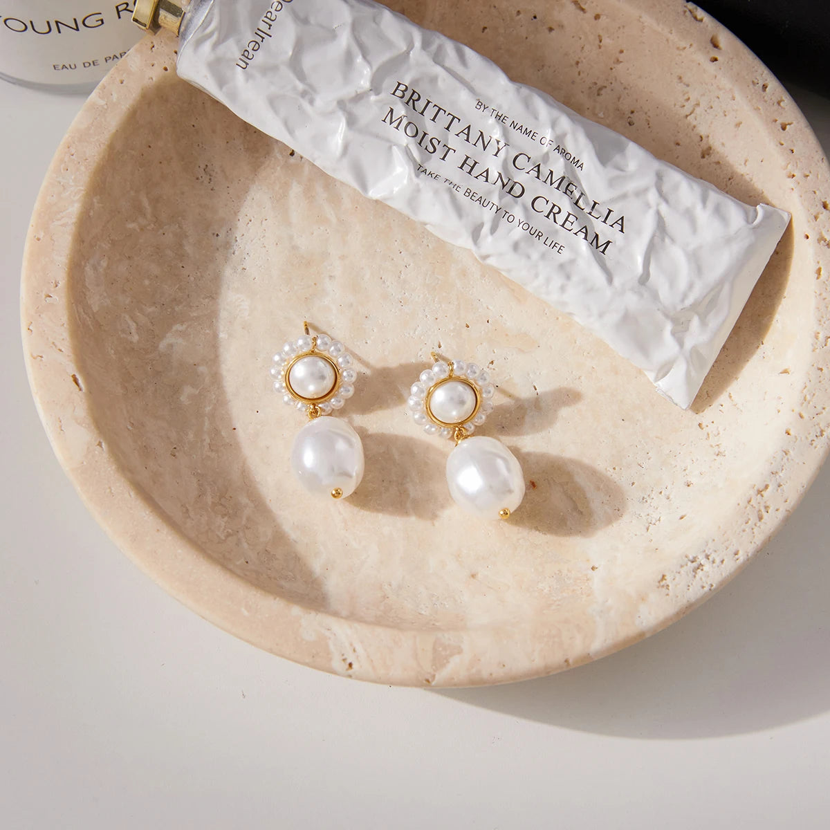 18K Gold Plated Pearl Drop Earrings – Waterproof Tarnish-Free Elegant Jewelry for Women