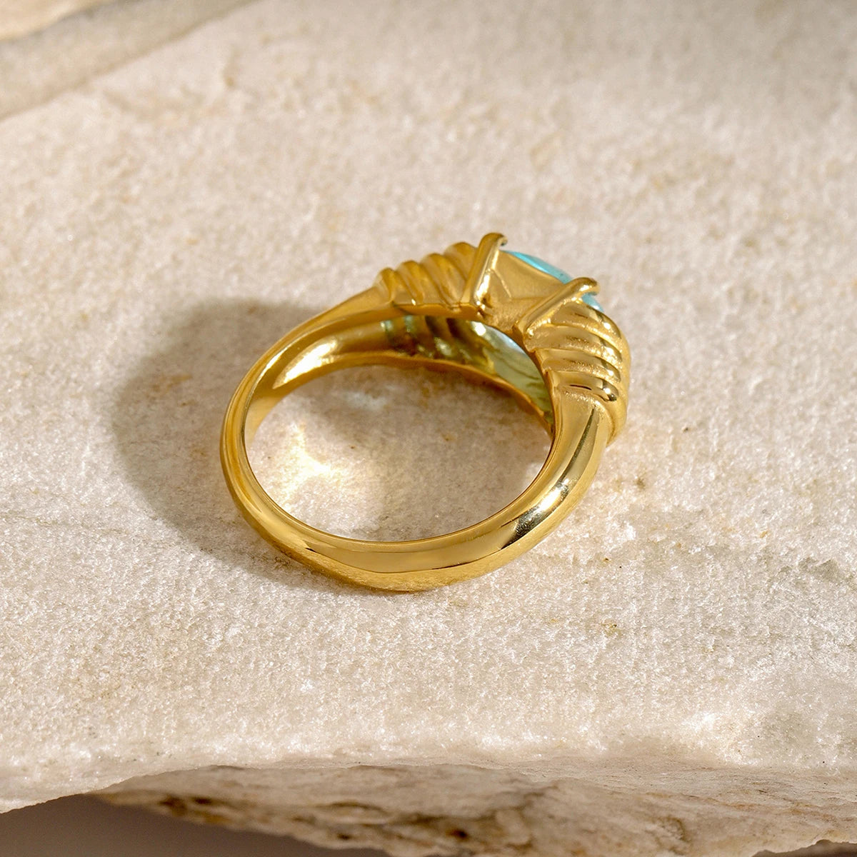 18K Gold Plated Oval Gemstone Ring – Waterproof, Tarnish-Free Statement Jewellery