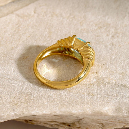 18K Gold Plated Oval Gemstone Ring – Waterproof, Tarnish-Free Statement Jewellery