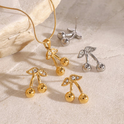 18K vergulde kersenketting & oorbellen set – waterdichte & aanslagvrije sieraden voor dames