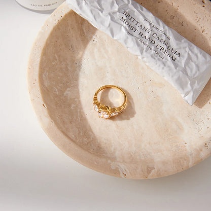 18K Gold Plated Five Stone CZ Bubble Ring | Waterproof Diamond Style Bezel Cluster Ring | Luxury Statement Ring