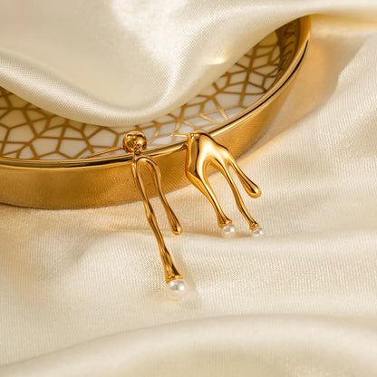 Abstract Pearl Drop Earrings for Women | 18K Gold Plated Waterproof Tarnish-Free Statement Earrings
