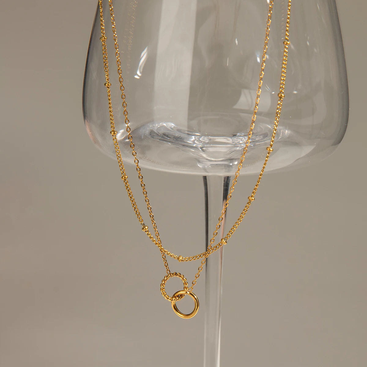 Minimalistische Double Ring Hanger Ketting | Verguld Waterdicht Vlekkeloos Sieraad voor Dames