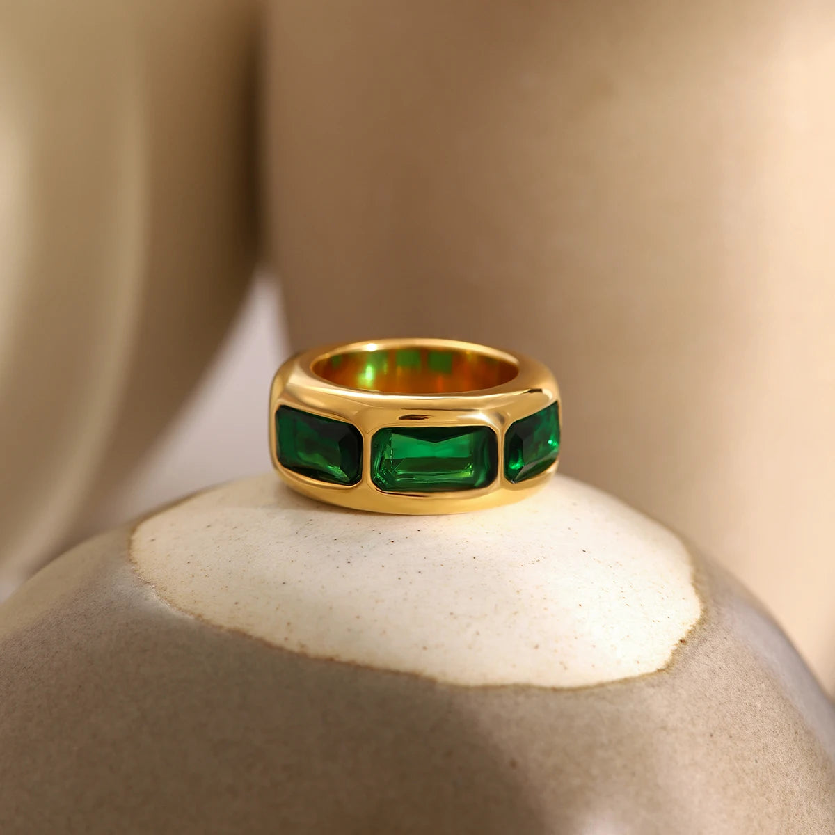 18K Gold Plated Chunky Gemstone Ring – Waterproof, Tarnish-Free Statement Jewellery