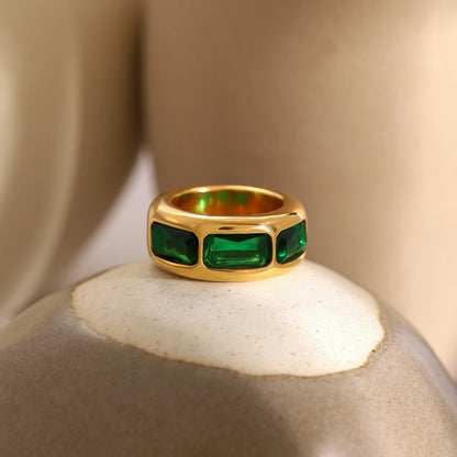 18K Gold Plated Chunky Gemstone Ring – Waterproof, Tarnish-Free Statement Jewellery