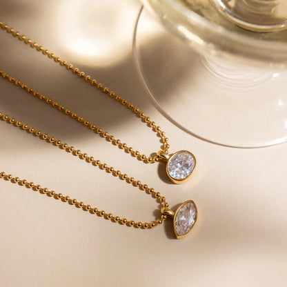 18k Gouden Halo Kristallen Hanger Ketting – Minimalistische Dagelijkse Sieraden
