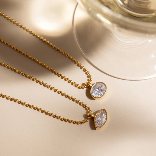 18k Gouden Halo Kristallen Hanger Ketting – Minimalistische Dagelijkse Sieraden