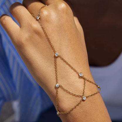 18K Verguld Kristallen Handketting Armband – Waterdicht, Aanslagvrij, Verstelbaar Handharnas Sieraad voor Vrouwen