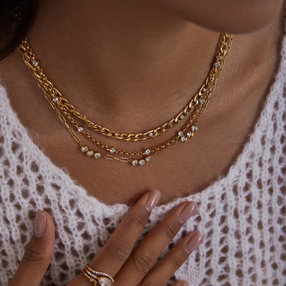 Luxe Gouden Gelaagde Kettingenset voor Dames – Minimalistische Halskettingen met Kristallen Accentjes