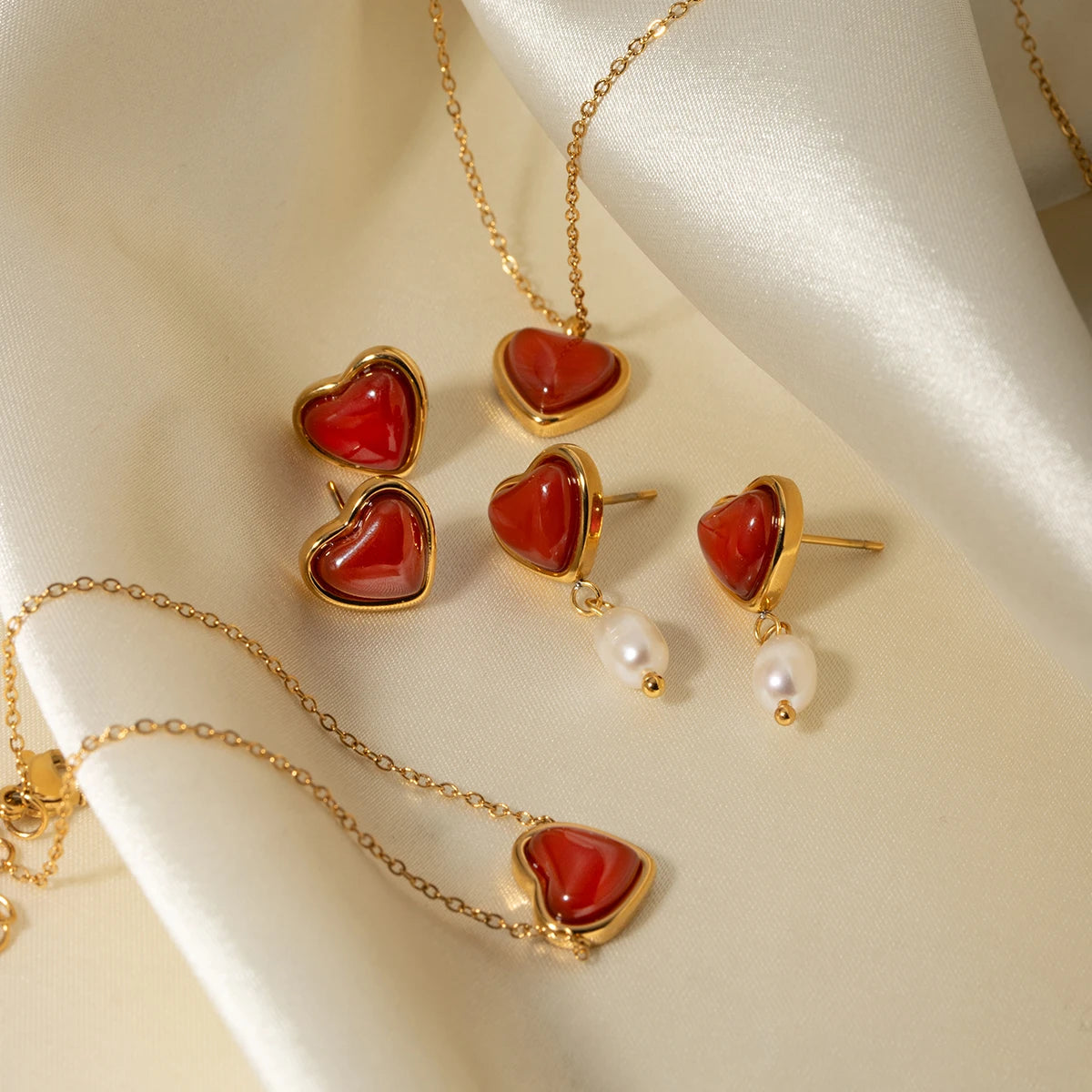 18K Gold Plated Heart Pearl Drop Earrings – Waterproof Tarnish-Free Romantic Jewelry for Women