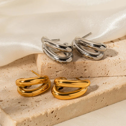 18K Gold Plated Double Hoop Stud Earrings for Women – Waterproof Tarnish Free Stainless Steel Jewellery