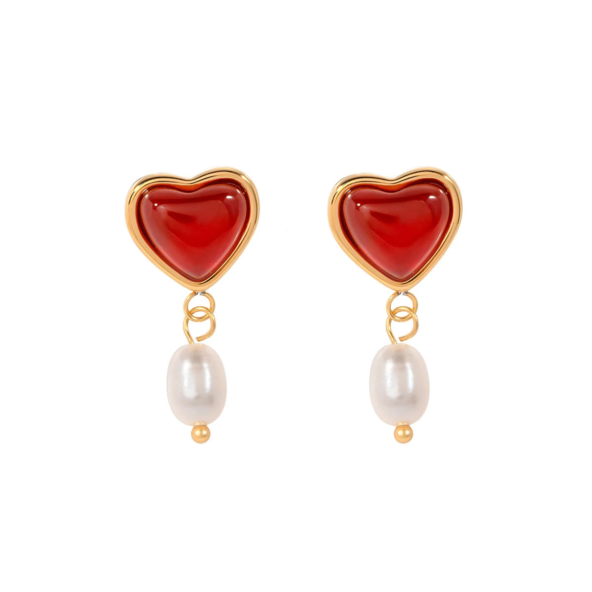 18K Gold Plated Heart Pearl Drop Earrings – Waterproof Tarnish-Free Romantic Jewelry for Women