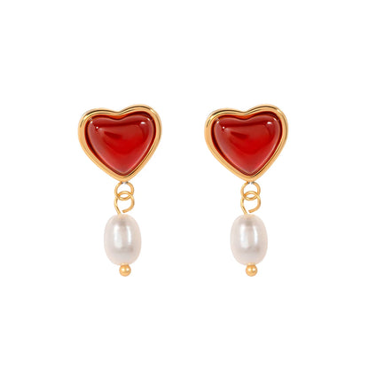18K Gold Plated Heart Pearl Drop Earrings – Waterproof Tarnish-Free Romantic Jewelry for Women