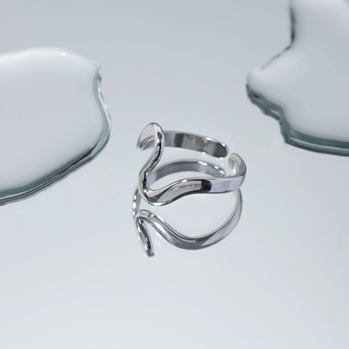 Chunky Wavy Contour Ring | 18K Gold Plated Molten Adjustable Band | Organic Waterproof Stainless Steel Statement Jewelry