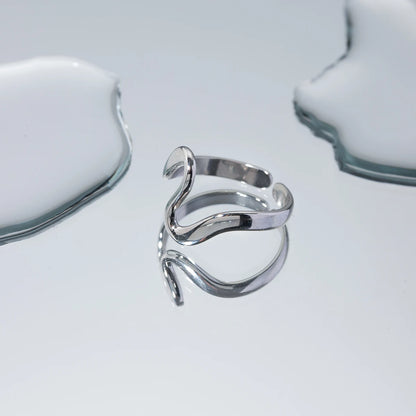 Chunky Wavy Contour Ring | 18K Gold Plated Molten Adjustable Band | Organic Waterproof Stainless Steel Statement Jewelry