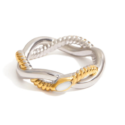 Chunky Two-Tone Twisted Knot Ring | 18K Gold Plated Stainless Steel Bicolor Statement Ring | Sculptural Modern Inlay Jewelry