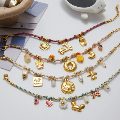 Gold Plated Boho Charm Bracelet Set for Women | Waterproof & Tarnish-Free Braided Jewelry