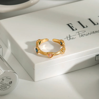 Rainbow Heart Gold Adjustable Ring – Multicolor Gemstone Band (Cute & Trendy)