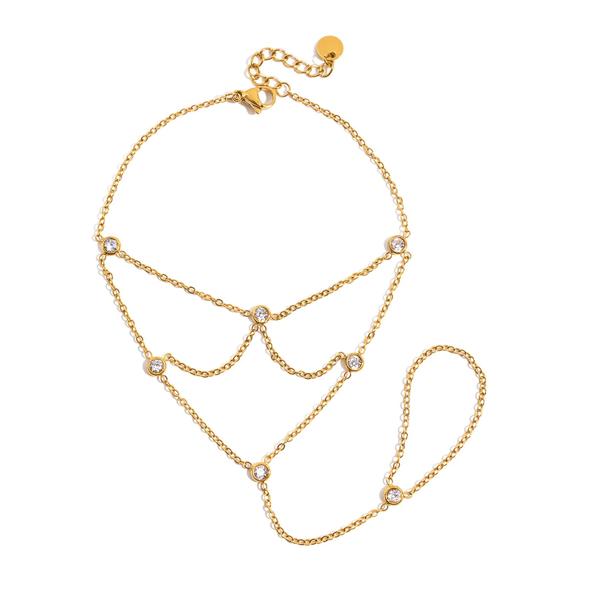 18K Verguld Kristallen Handketting Armband – Waterdicht, Aanslagvrij, Verstelbaar Handharnas Sieraad voor Vrouwen