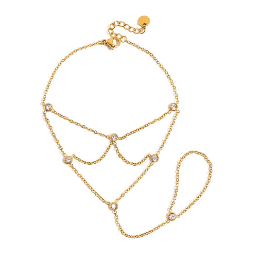 18K Verguld Kristallen Handketting Armband – Waterdicht, Aanslagvrij, Verstelbaar Handharnas Sieraad voor Vrouwen