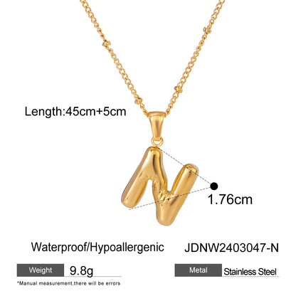 18K Gold Balloon Bubble Necklace | Minimalist Initial Letter Pendant | Stainless Steel Women’s Fashion Jewelry