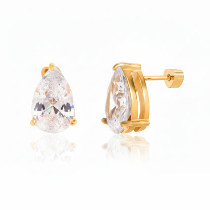 18K Gold Plated Chunky Huggie Hoop Earrings and stud with CZ Drop Charm | Waterproof Pear & Marquise Cut Diamond Style Earrings