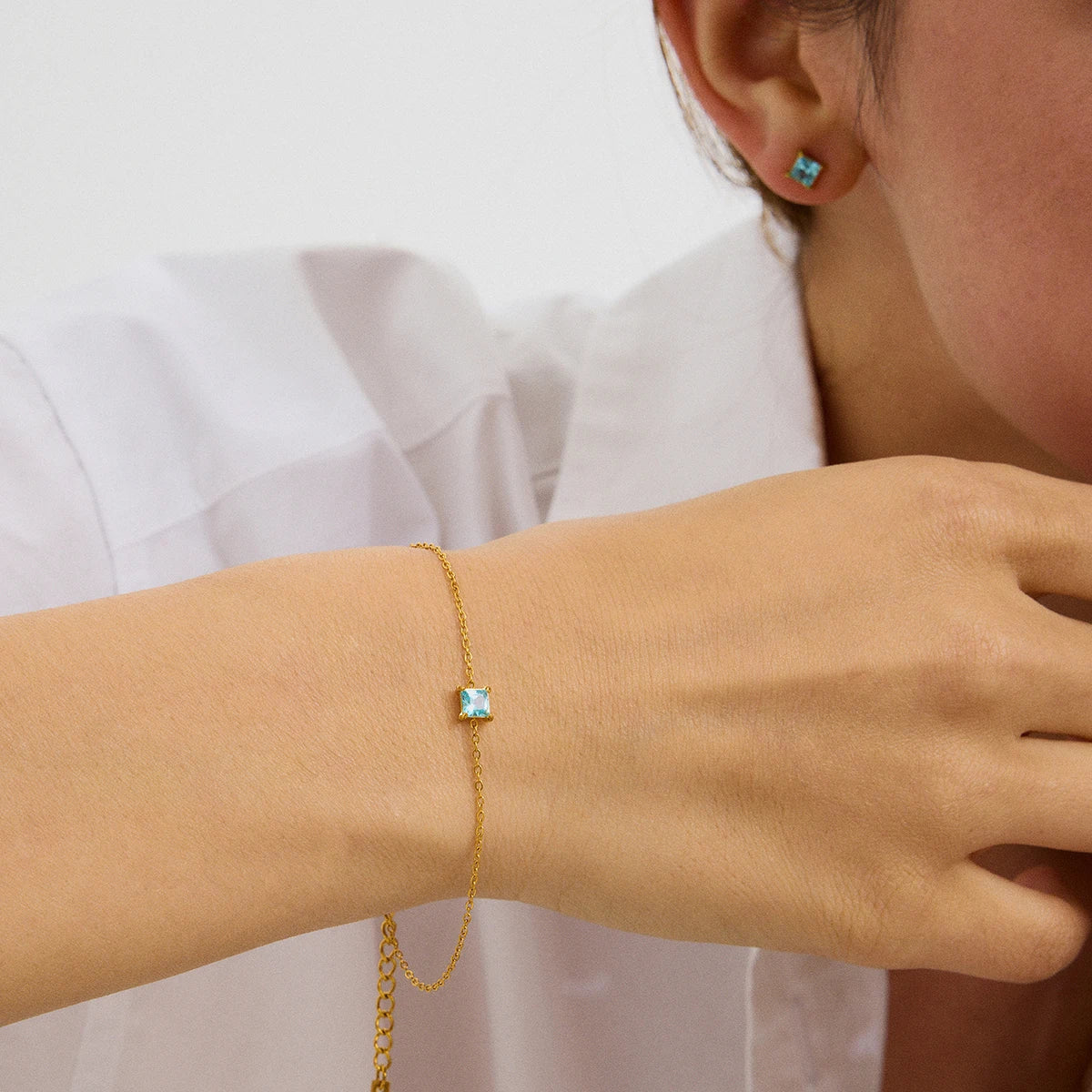 Premium 18K Gold Plated Birthstone Zirconia Earrings & Bracelet Set for Women – Waterproof & Tarnish-Free Jewellery & Jewelry