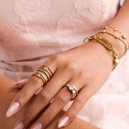 18K Gold Plated Crystal Ring Set of 6 | Waterproof Stackable Ring Stack | CZ Diamond Style Gold Ring Collection