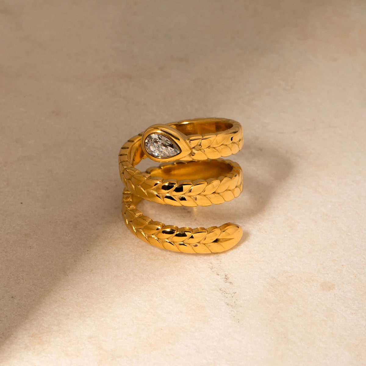 18K Gold Plated Snake Wrap Ring with Crystal – Adjustable, Waterproof & Tarnish-Free (Gold & Silver)