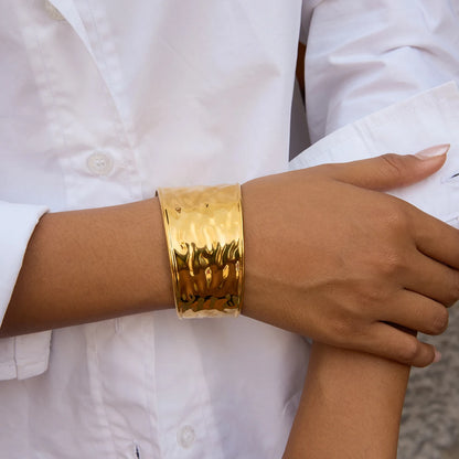 Gold Plated Statement Bangle Bracelet for Women | Waterproof & Tarnish-Free Modern Jewelry