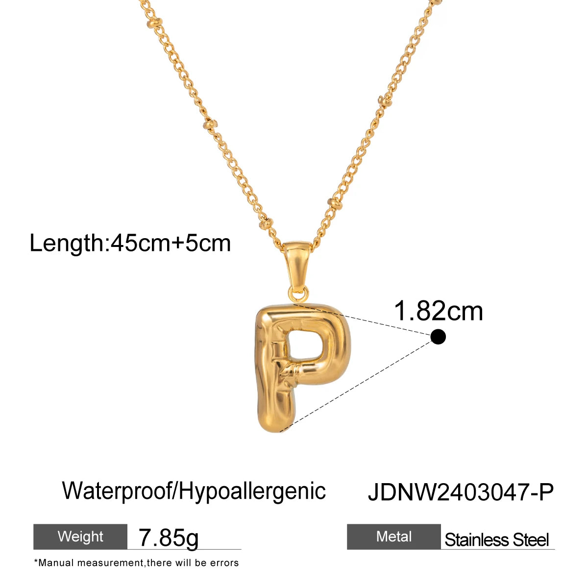 18K Gold Balloon Bubble Necklace | Minimalist Initial Letter Pendant | Stainless Steel Women’s Fashion Jewelry