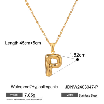 18K Gold Balloon Bubble Necklace | Minimalist Initial Letter Pendant | Stainless Steel Women’s Fashion Jewelry