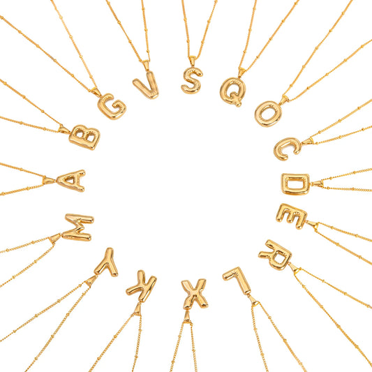 18K Gouden Ballon Bubbels Ketting | Minimalistische Initiaal Hanger | Roestvrijstalen Damesmode Sieraden