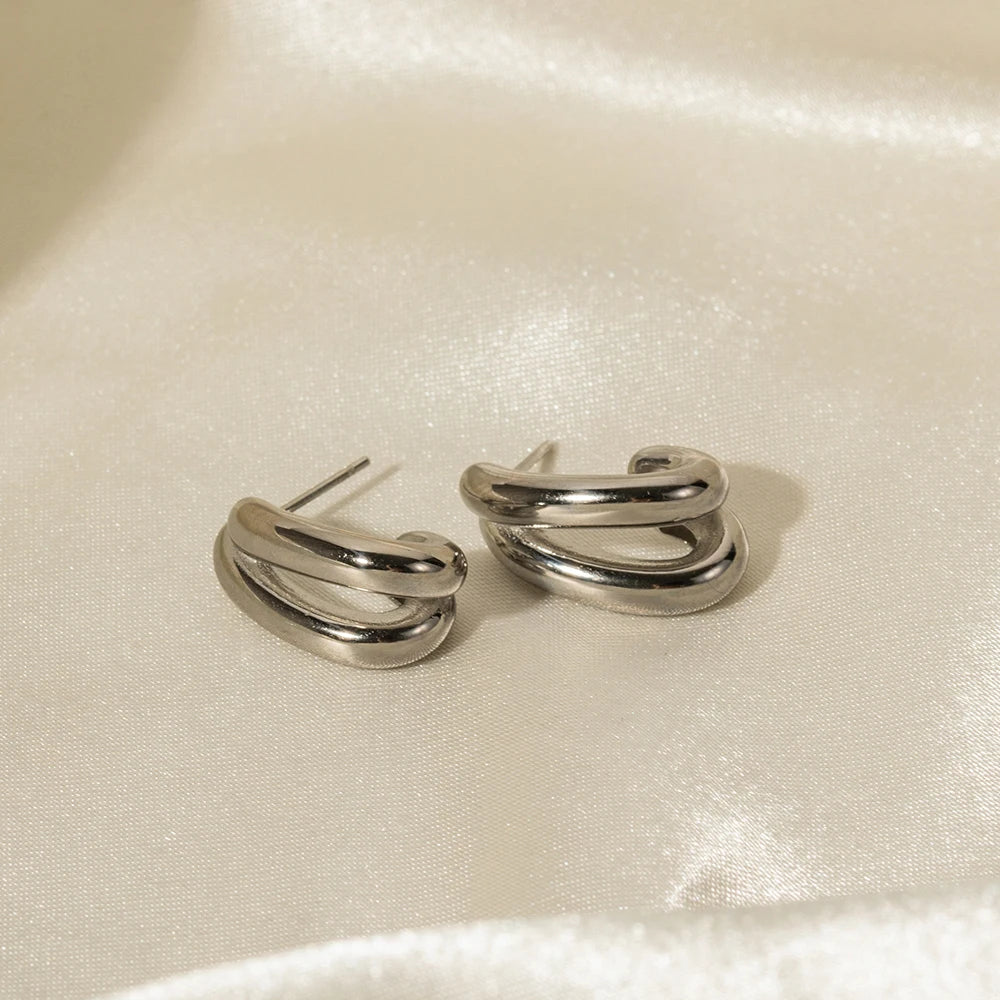 18K Gold Plated Double Hoop Stud Earrings for Women – Waterproof Tarnish Free Stainless Steel Jewellery