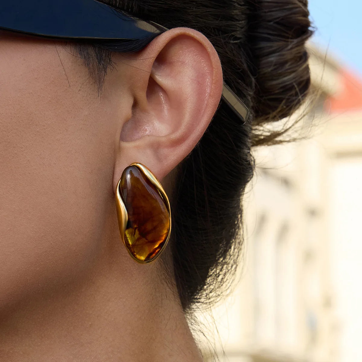 18K Gold Plated Resin Stone Earrings Set – Waterproof Tarnish-Free Modern Statement Jewelry for Women