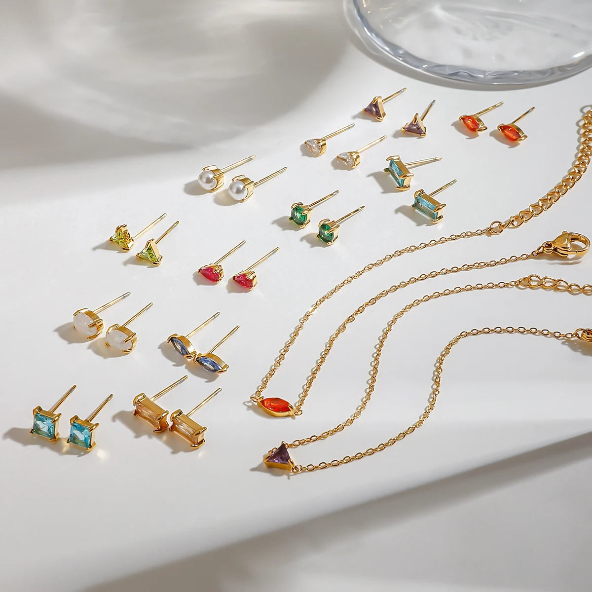 Premium 18K Gold Plated Birthstone Zirconia Earrings & Bracelet Set for Women – Waterproof & Tarnish-Free Jewellery & Jewelry